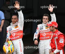 26.05.2007 Monte Carlo, Monaco,  Pole Position, 1st, Fernando Alonso (ESP), McLaren Mercedes, MP4-22, 2nd, Lewis Hamilton (GBR), McLaren Mercedes, MP4-22, 3rd, Felipe Massa (BRA), Scuderia Ferrari, F2007 - Formula 1 World Championship, Rd 5, Monaco Grand Prix, Saturday Qualifying