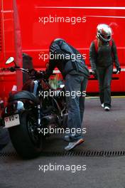 27.05.2007 Monte Carlo, Monaco,  Michael Schumacher (GER), Scuderia Ferrari, Advisor and Corina Schumacher (GER), Corinna, Wife of Michael Schumacher are leaving the track on a motor bike after the race - Formula 1 World Championship, Rd 5, Monaco Grand Prix, Sunday