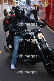 27.05.2007 Monte Carlo, Monaco,  Michael Schumacher (GER), Scuderia Ferrari, Advisor and Corina Schumacher (GER), Corinna, Wife of Michael Schumacher are leaving the track on a motor bike after the race - Formula 1 World Championship, Rd 5, Monaco Grand Prix, Sunday