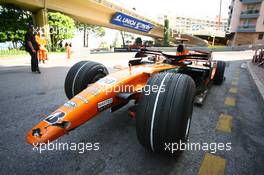 24.05.2007 Monte Carlo, Monaco,  Adrian Sutil (GER), Spyker F1 Team, car after his crash - Formula 1 World Championship, Rd 5, Monaco Grand Prix, Thursday Practice