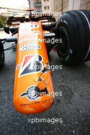 24.05.2007 Monte Carlo, Monaco,  Adrian Sutil (GER), Spyker F1 Team, car after his crash - Formula 1 World Championship, Rd 5, Monaco Grand Prix, Thursday Practice