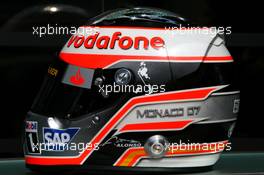 23.05.2007 Monte Carlo, Monaco,  Helmet of Fernando Alonso (ESP), McLaren Mercedes, with Steinmetz Diamonds - Formula 1 World Championship, Rd 5, Monaco Grand Prix, Wednesday