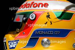 23.05.2007 Monte Carlo, Monaco,  Helmet of Lewis Hamilton (GBR), McLaren Mercedes, with Steinmetz Diamonds - Formula 1 World Championship, Rd 5, Monaco Grand Prix, Wednesday