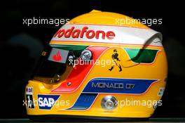 23.05.2007 Monte Carlo, Monaco,  Helmet of Lewis Hamilton (GBR), McLaren Mercedes, with Steinmetz Diamonds - Formula 1 World Championship, Rd 5, Monaco Grand Prix, Wednesday