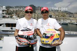 23.05.2007 Monte Carlo, Monaco,  Lewis Hamilton (GBR), McLaren Mercedes and Fernando Alonso (ESP), McLaren Mercedes, with Steinmetz Diamonds in their helmets - Formula 1 World Championship, Rd 5, Monaco Grand Prix, Wednesday