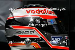 23.05.2007 Monte Carlo, Monaco,  Helmet of Fernando Alonso (ESP), McLaren Mercedes, with Steinmetz Diamonds - Formula 1 World Championship, Rd 5, Monaco Grand Prix, Wednesday