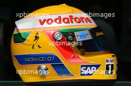 23.05.2007 Monte Carlo, Monaco,  Helmet of Lewis Hamilton (GBR), McLaren Mercedes, with Steinmetz Diamonds - Formula 1 World Championship, Rd 5, Monaco Grand Prix, Wednesday