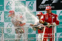 08.04.2007 Kuala Lumpur, Malaysia,  Winner, Fernando Alonso (ESP), McLaren Mercedes, MP4-22, 2nd, Lewis Hamilton (GBR), McLaren Mercedes, MP4-22 and Kimi Raikkonen (FIN), Räikkönen, Scuderia Ferrari, F2007 - Formula 1 World Championship, Rd 2, Malaysian Grand Prix, Sunday Podium