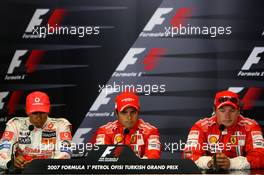 25.08.2007 Istanbul, Turkey,  1st, Felipe Massa (BRA), Scuderia Ferrari, 2nd, Lewis Hamilton (GBR), McLaren Mercedes, 3rd, Kimi Raikkonen (FIN), Räikkönen, Scuderia Ferrari - Formula 1 World Championship, Rd 12, Turkish Grand Prix, Saturday Press Conference