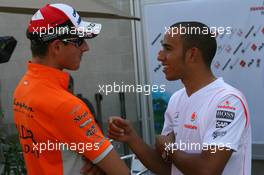 15.06.2007 Indianapolis, USA,  Adrian Sutil (GER), Spyker F1 Team and Lewis Hamilton (GBR), McLaren Mercedes - Formula 1 World Championship, Rd 7, United States Grand Prix, Friday