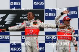 17.06.2007 Indianapolis, USA,  1st place Lewis Hamilton (GBR), McLaren Mercedes and 2nd place Fernando Alonso (ESP), McLaren Mercedes  - Formula 1 World Championship, Rd 7, United States Grand Prix, Sunday Podium