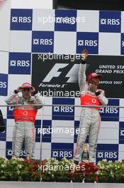 17.06.2007 Indianapolis, USA,  2nd place Fernando Alonso (ESP), McLaren Mercedes and 1st place Lewis Hamilton (GBR), McLaren Mercedes  - Formula 1 World Championship, Rd 7, United States Grand Prix, Sunday Podium