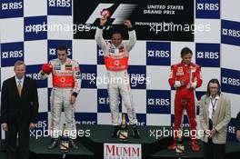 17.06.2007 Indianapolis, USA,  2nd place Fernando Alonso (ESP), McLaren Mercedes with 1st place Lewis Hamilton (GBR), McLaren Mercedes and 3rd place Felipe Massa (BRA), Scuderia Ferrari - Formula 1 World Championship, Rd 7, United States Grand Prix, Sunday Podium