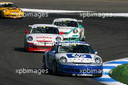 22.04.2007 Hockenheim, Germany,  Uwe Alzen (GER), HP Team Herberth, Porsche 911 GT3 Cup, leads Jörg Hardt (GER), Farnbacher Racing, Porsche 911 GT3 Cup, Chris Mamerow (GER), Mamerow Racing, Porsche 911 GT3 Cup - F3 Euro Series 2007 at Hockenheimring