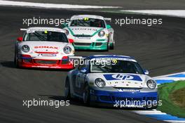 22.04.2007 Hockenheim, Germany,  Uwe Alzen (GER), HP Team Herberth, Porsche 911 GT3 Cup, leads Jörg Hardt (GER), Farnbacher Racing, Porsche 911 GT3 Cup and Chris Mamerow (GER), Mamerow Racing, Porsche 911 GT3 Cup - F3 Euro Series 2007 at Hockenheimring