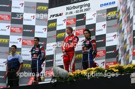 01.09.2007 Nürburg, Germany,  Podium, Nico Hülkenberg (GER), ASM Formula 3, Portrait (1st, center), Sébastien Buemi (SUI), ASL Mücke Motorsport, Portrait (2nd, left), Edoardo Piscopo (ITA), ASL Mücke Motorsport, Portrait (3rd, right) - F3 Euro Series 2007 at Nürburgring