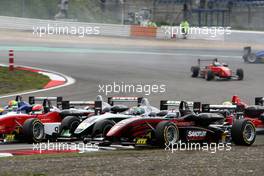 01.09.2007 Nürburg, Germany,  In the first corner Franck Mailleux (FRA), Manor Motorsport, Dallara F305 Mercedes and Tim Sandtler (GER), Jo Zeller Racing, Dallara F306 Mercedes touches eachother. Tim Sandtler lifts off with his F3 into the air. - F3 Euro Series 2007 at Nürburgring