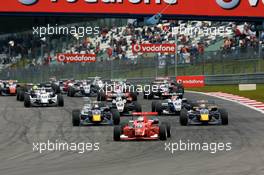 01.09.2007 Nürburg, Germany,  Nico Hülkenberg (GER), ASM Formula 3, Dallara F305 Mercedes leads the field into the first corner with the start. - F3 Euro Series 2007 at Nürburgring