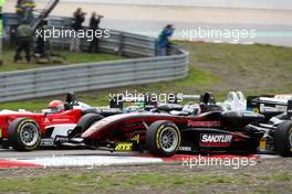 01.09.2007 Nürburg, Germany,  In the first corner Franck Mailleux (FRA), Manor Motorsport, Dallara F305 Mercedes and Tim Sandtler (GER), Jo Zeller Racing, Dallara F306 Mercedes touches eachother. Tim Sandtler lifts off with his F3 into the air. - F3 Euro Series 2007 at Nürburgring