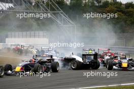 02.09.2007 Nürburg, Germany,  Cyndie Allemann (SUI), Manor Motorsport, Dallara F306 Mercedes spun in the Kurzanbindung and took Tom Dillmann (FRA), ASM Formula 3, Dallara F306 Mercedes with her of track. - F3 Euro Series 2007 at Nürburgring