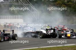 02.09.2007 Nürburg, Germany,  Cyndie Allemann (SUI), Manor Motorsport, Dallara F306 Mercedes spun in the Kurzanbindung and took Tom Dillmann (FRA), ASM Formula 3, Dallara F306 Mercedes with her of track. - F3 Euro Series 2007 at Nürburgring