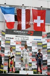 02.09.2007 Nürburg, Germany,  Podium, Harald Schlegelmilch (LVA), HS Technik, Portrait (1st, center), Romain Grosjean (FRA), ASM Formula 3, Portrait (2nd, left), Sébastien Buemi (SUI), ASL Mücke Motorsport, Portrait (3rd, right) - F3 Euro Series 2007 at Nürburgring