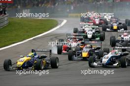 02.09.2007 Nürburg, Germany,  Start of the race, with Harald Schlegelmilch (LVA), HS Technik, Dallara F306 Mercedes, leading the field into the first corner - F3 Euro Series 2007 at Nürburgring