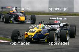 02.09.2007 Nürburg, Germany,  Harald Schlegelmilch (LVA), HS Technik, Dallara F306 Mercedes, leads Romain Grosjean (FRA), ASM Formula 3, Dallara F305 Mercedes and Sébastien Buemi (SUI), ASL Mücke Motorsport, Dallara F305 Mercedes - F3 Euro Series 2007 at Nürburgring