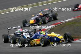 02.09.2007 Nürburg, Germany,  Harald Schlegelmilch (LVA), HS Technik, Dallara F306 Mercedes, leads Romain Grosjean (FRA), ASM Formula 3, Dallara F305 Mercedes and Sébastien Buemi (SUI), ASL Mücke Motorsport, Dallara F305 Mercedes - F3 Euro Series 2007 at Nürburgring