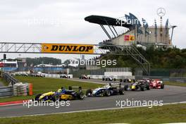 02.09.2007 Nürburg, Germany,  Start of the race in the Kurzanbindung. Harald Schlegelmilch (LVA), HS Technik, Dallara F306 Mercedes leads the field. - F3 Euro Series 2007 at Nürburgring