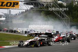 02.09.2007 Nürburg, Germany,  Cyndie Allemann (SUI), Manor Motorsport, Dallara F306 Mercedes spun in the Kurzanbindung and took Tom Dillmann (FRA), ASM Formula 3, Dallara F306 Mercedes with her of track. - F3 Euro Series 2007 at Nürburgring