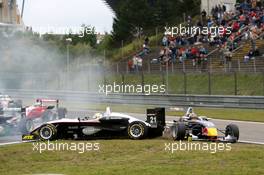 02.09.2007 Nürburg, Germany,  Cyndie Allemann (SUI), Manor Motorsport, Dallara F306 Mercedes spun in the Kurzanbindung and took Tom Dillmann (FRA), ASM Formula 3, Dallara F306 Mercedes with her of track. - F3 Euro Series 2007 at Nürburgring