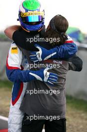 06.05.2007 Oschersleben, Germany,  Jens Klingmann (GER), Eifelland Racing, being congratulated by a team member with his victory - Formula BMW Germany Championship 2007, Round 1 & 2, Motorsport Arena Oschersleben, 2nd Race - For further information and more images please register at www.formulabmw-images.com - This image is free for editorial use only. Please use for Copyright/Credit: c BMW AG