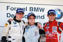 05.05.2007 Oschersleben, Germany,  Podium, Philipp Eng (AUT), ASL-Mücke Motorsport, Portrait (1st, center), Niall Quinn (IRL), AM-Holzer Rennsport GmbH, Portrait (2nd, left), Marco Wittmann (GER), Josef Kaufmann Racing, Portrait (3rd, right) - Formula BMW Germany Championship 2007, Round 1 & 2, Motorsport Arena Oschersleben, 1st Race - For further information and more images please register at www.formulabmw-images.com - This image is free for editorial use only. Please use for Copyright/Credit: c BMW AG
