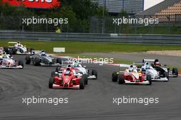 02.09.2007 Nürburg, Germany,  Start of the race, with Marco Wittmann (GER), Josef Kaufmann Racing, leading - Formula BMW Germany Championship 2007, Round 13 & 14, Nürburgring, 2nd Race - For further information and more images please register at www.formulabmw-images.com - This image is free for editorial use only. Please use for Copyright/Credit: c BMW AG