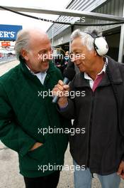 05.05.2007 Silverstone, England, Bob Constanduros (GBR), Commentator and Journalist, with David Richards (GBR), CEO Prodrive - FIA GT, Rd.1 Silverstone