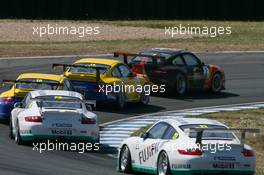 06.05.2007 Oschersleben, Germany,  Martin Ragginger (AUT), UPS Porsche Junior Team, Porsche 911 GT3 Cup - René Rast (GER), MRS-Team, Porsche 911 GT3 Cup - Olivier Pla (FRA), MRS-Team, Porsche 911 GT3 Cup - Porsche Carrera Cup 2007 at Motorsport Arena Oschersleben