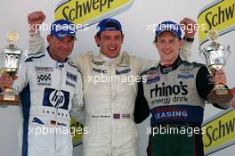 20.05.2007 Klettwitz, Germany,  Podium, Richard Westbrook (GBR), ARAXA Racing PZ Reutlingen, Porsche 911 GT3 Cup (1st, center), Uwe Alzen (GER), HP Team Herberth, Porsche 911 GT3 Cup (2nd, left),Thomas Jäger (GER), rhino's Wieth Racing-PZMS, Porsche 911 GT3 Cup  (3rd, right) - Porsche Carrera Cup 2007 at Eurospeedway Lausitz (Lausitzring)