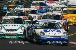 24.06.2007 Nürnberg, Germany,  Uwe Alzen (GER), HP Team Herberth, Porsche 911 GT3 Cup, leading the field into the first corner - Porsche Carrera Cup 2007 at Norisring