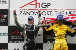 05.10.2008 Zandvoort, The Netherlands,  Podium, Earl Bamber (NZL), driver of A1 Team New Zealand (2nd, left), Fairuz Fauzy (MAL), driver of A1 Team Malaysia  (1st, right) - A1GP World Cup of Motorsport 2008/09, Round 1, Zandvoort, Sunday Race 1 - Copyright A1GP - Free for editorial usage