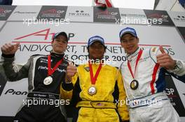 05.10.2008 Zandvoort, The Netherlands,  Fairuz Fauzy (MAL), driver of A1 Team Malaysia 1st place with 2nd place Earl Bamber (NZL), driver of A1 Team New Zealand and 3rd place Loic Duval (FRA), driver of A1 Team France - A1GP World Cup of Motorsport 2008/09, Round 1, Zandvoort, Sunday Race 1 - Copyright A1GP - Free for editorial usage