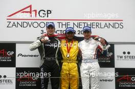 05.10.2008 Zandvoort, The Netherlands,  Podium, Fairuz Fauzy (MAL), driver of A1 Team Malaysia (1st, center), Earl Bamber (NZL), driver of A1 Team New Zealand (2nd, left) and Loic Duval (FRA), driver of A1 Team France (3rd, right) - A1GP World Cup of Motorsport 2008/09, Round 1, Zandvoort, Sunday Race 1 - Copyright A1GP - Free for editorial usage