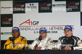 05.10.2008 Zandvoort, The Netherlands,  Post-race press conference with Loic Duval (FRA), driver of A1 Team France (1st, center), Fairuz Fauzy (MAL), driver of A1 Team Malaysia (2nd, left) and Earl Bamber (NZL), driver of A1 Team New Zealand (3rd, right) - A1GP World Cup of Motorsport 2008/09, Round 1, Zandvoort, Sunday Race 2 - Copyright A1GP - Free for editorial usage