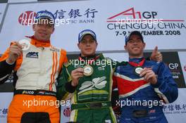 09.11.2008 Chengdu, China,  Robert Doornbos (NED), driver of A1 Team Netherlands with Adam Carroll (IRL), driver of A1 Team Ireland and Danny Watts (GBR), driver of A1 Team Great Britain - A1GP World Cup of Motorsport 2008/09, Round 2, Chengdu, Sunday Race 1 - Copyright A1GP - Free for editorial usage