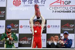 09.11.2008 Chengdu, China,  Adam Carroll (IRL), driver of A1 Team Ireland with Filipe Albuquerque (POR), driver of A1 Team Portugal and Danny Watts (GBR), driver of A1 Team Great Britain - A1GP World Cup of Motorsport 2008/09, Round 2, Chengdu, Sunday Race 2 - Copyright A1GP - Free for editorial usage