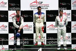 23.11.2008 Kuala Lumpur, Malaysia,  Neel Jani (SUI), driver of A1 Team Switzerland, Loic Duval (FRA), driver of A1 Team France and Earl Bamber (NZL), driver of A1 Team New Zealand, podium - A1GP World Cup of Motorsport 2008/09, Round 3, Sepang, Sunday Race 1 - Copyright A1GP - Free for editorial usage
