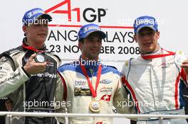 23.11.2008 Kuala Lumpur, Malaysia,  3rd place Earl Bamber (NZL), driver of A1 Team New Zealand with 1st place Neel Jani (SUI), driver of A1 Team Switzerland and 2nd place Loic Duval (FRA), driver of A1 Team France - A1GP World Cup of Motorsport 2008/09, Round 3, Sepang, Sunday Race 1 - Copyright A1GP - Free for editorial usage