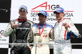 23.11.2008 Kuala Lumpur, Malaysia,  Earl Bamber (NZL), driver of A1 Team New Zealand, Neel Jani (SUI), driver of A1 Team Switzerland, Loic Duval (FRA), driver of A1 Team France, podium - A1GP World Cup of Motorsport 2008/09, Round 3, Sepang, Sunday Race 1 - Copyright A1GP - Free for editorial usage
