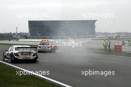 11.04.2008 Hockenheim, Germany,  Susie Stoddart (GBR), Mücke Motorsport AMG Mercedes, AMG Mercedes C-Klasse stopped after the Hairpin Corner with a fire in the front of the car. - DTM 2008 at Hockenheimring
