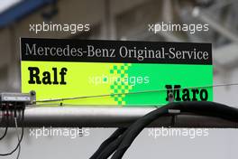 11.04.2008 Hockenheim, Germany,  Sign on the refeuling stand of Ralf Schumacher (GER), Mücke Motorsport AMG Mercedes, AMG Mercedes C-Klasse and Maro Engel (GER), Mücke Motorsport AMG Mercedes, AMG Mercedes C-Klasse - DTM 2008 at Hockenheimring